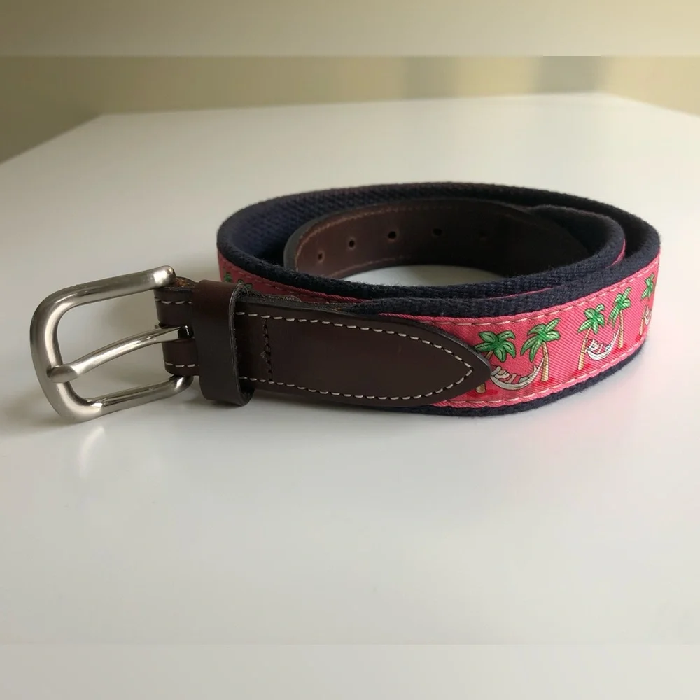 Vineyard Vines Santa Hammock Canvas Mai Tai Leather Unisex Belt Big Kid Size:26